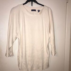 Karen Scott Ivory Ribbed knit 3/4 sleeve sweater